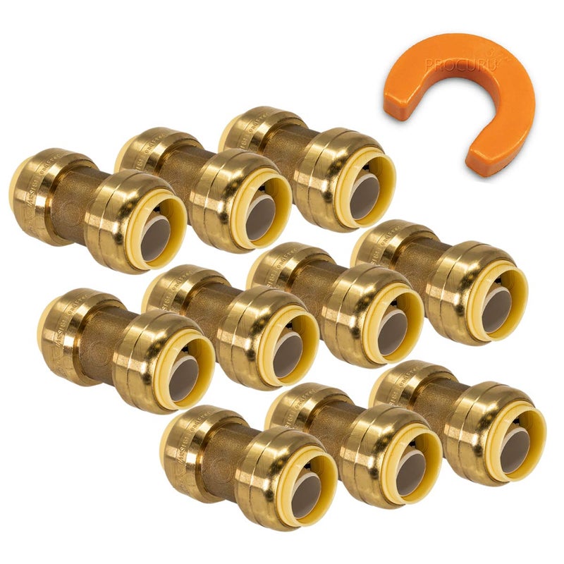PROCURU [11-Pack] PROCURU 3/4-Inch PushFit Combo Kit - 3/4" PushFit Couplings (10 pcs) Plus 3/4" Disconnect Clip (1 pc), Plumbing Fittings for Copper, PEX, CPVC, PE-RT Pipe (8X1014-11T) - Image 1